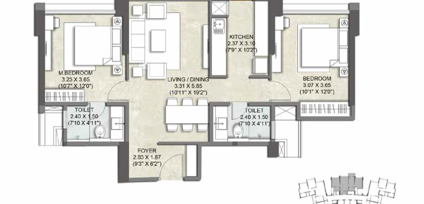 Thane – Sunrise Ebony – 2BHK