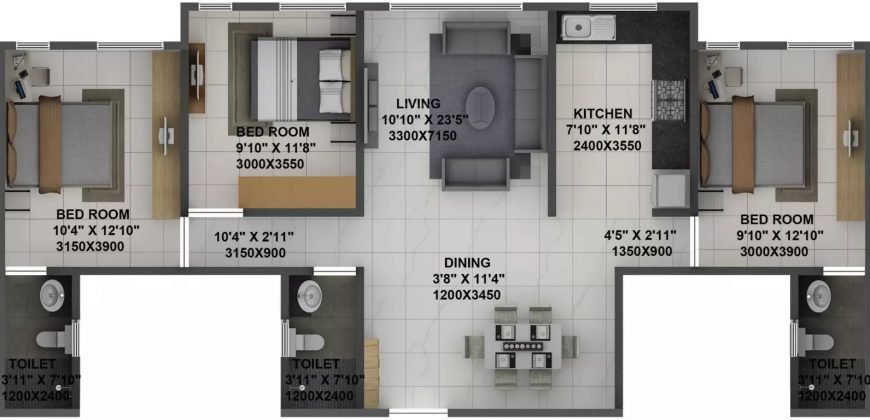 3bhk Terraform Dwarka – Ghatkopar – 1087 Sq-ft